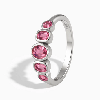 925 Sterling Silver Mixed-Cut Pink Tourmaline Graduated Ring - Pebble Glow Side View