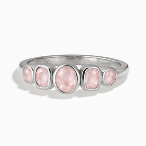 925 Sterling Silver Mixed-Cut Rose Quartz Graduated Ring - Pebble Glow Front View