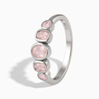 925 Sterling Silver Mixed-Cut Rose Quartz Graduated Ring - Pebble Glow Side View
