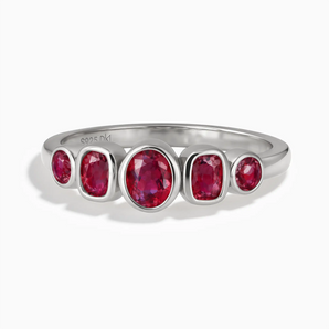925 Sterling Silver Mixed-Cut Ruby Graduated Ring - Pebble Glow Front View