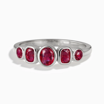 925 Sterling Silver Mixed-Cut Ruby Graduated Ring - Pebble Glow Front View