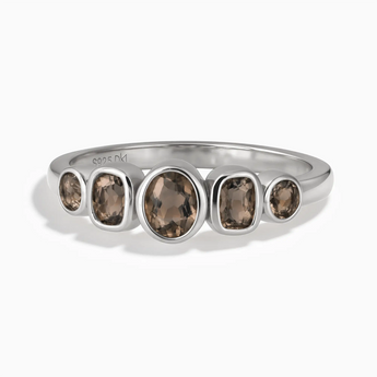 925 Sterling Silver Mixed-Cut Smoky Quartz Graduated Ring - Pebble Glow Front View