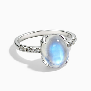 925 Sterling Silver Moonstone Cabochon Ring - Minimal Spiritual Front View
