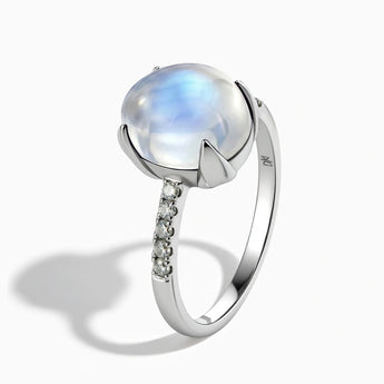 925 Sterling Silver Moonstone Cabochon Ring - Minimal Spiritual Side View