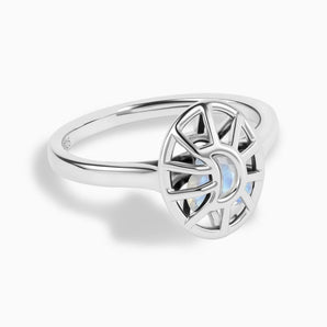 925 Sterling Silver Moonstone Crescent Moon Hollow Oval Shaker Ring - Soul Cage Angled Front View