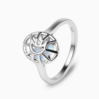 925 Sterling Silver Moonstone Crescent Moon Hollow Oval Shaker Ring - Soul Cage Side View