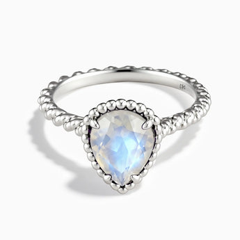 925 Sterling Silver Moonstone Pear Ring - Still Light Front View