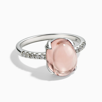925 Sterling Silver Morganite Cabochon Ring - Minimal Spiritual Front View