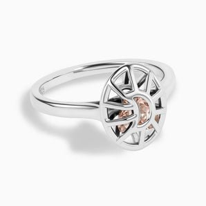925 Sterling Silver Morganite Crescent Moon Hollow Oval Shaker Ring - Soul Cage Angled Front View