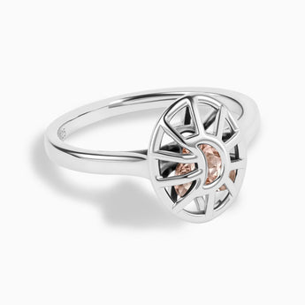 925 Sterling Silver Morganite Crescent Moon Hollow Oval Shaker Ring - Soul Cage Angled Front View