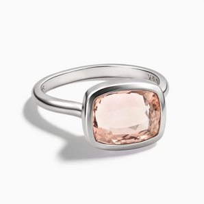 925 Sterling Silver Morganite Cushion Ring - Pure Hush Front View