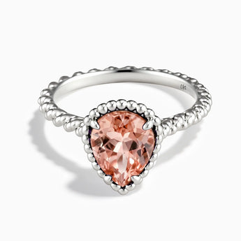 925 Sterling Silver Morganite Pear Ring - Still Light Front View