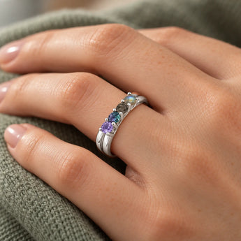 925 Sterling Silver Mystic Nebula Four Round Stone Crossover Ring - Seasons Rhythm Wearing Detail