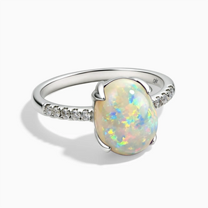 925 Sterling Silver Opal Cabochon Ring - Minimal Spiritual Front View