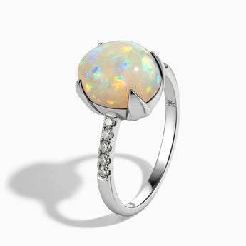 925 Sterling Silver Opal Cabochon Ring - Minimal Spiritual Side View