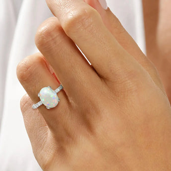 925 Sterling Silver Opal Cabochon Ring - Minimal Spiritual Worn View