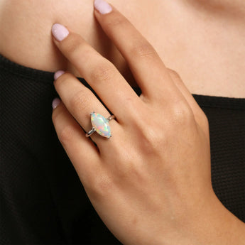 925 Sterling Silver Opal Marquise Ring - Silent Glow Worn View