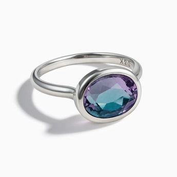 925 Sterling Silver Oval Alexandrite Bezel Ring - Contour Front View
