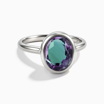925 Sterling Silver Oval Alexandrite Bezel Ring - Harmony Front View