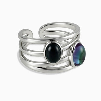 925 Sterling Silver Oval Alexandrite & Black Onyx Ring - Echo of Balance Front View