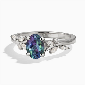 925 Sterling Silver Oval Alexandrite Branch-Like Ring - Sylvan Charm Front View
