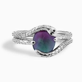 925 Sterling Silver Oval Alexandrite Coil Ring - Serpent's Embrace Front View