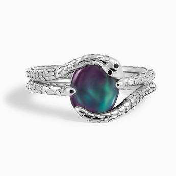 925 Sterling Silver Oval Alexandrite Coil Ring - Serpent's Embrace Front View