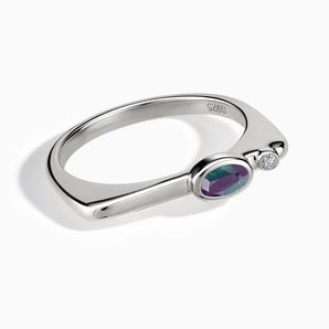 925 Sterling Silver Oval Alexandrite Puzzle Stacking Ring - Minimal Form Front View