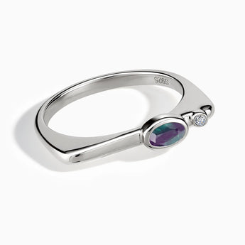 925 Sterling Silver Oval Alexandrite Puzzle Stacking Ring - Minimal Form Front View