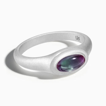 925 Sterling Silver Oval Alexandrite Sandblasted Ring - The Horizon Front View