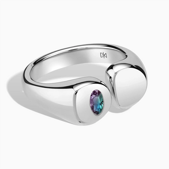 925 Sterling Silver Oval Alexandrite Signet Ring - Close at Hand Front View