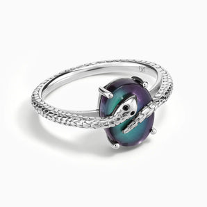 925 Sterling Silver Oval Alexandrite Wrap Serpent Ring - Coiled Sanctum Front View