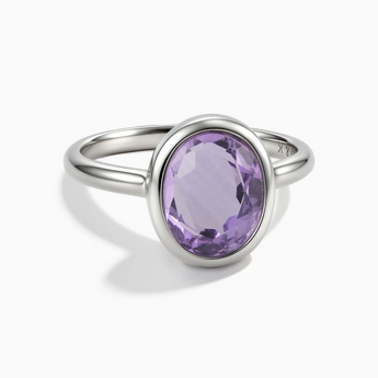 925 Sterling Silver Oval Amethyst Bezel Ring - Harmony Front View