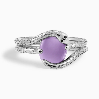 925 Sterling Silver Oval Amethyst Coil Ring - Serpent's Embrace Front View