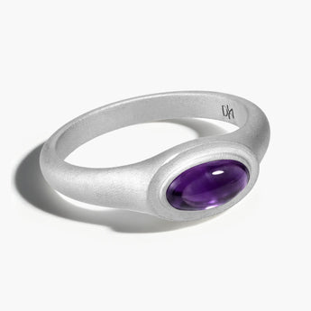 925 Sterling Silver Oval Amethyst Sandblasted Ring - The Horizon Front View