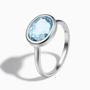 925 Sterling Silver Oval Aquamarine Bezel Ring - Contour Side View