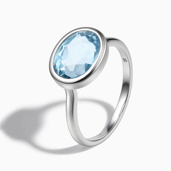 925 Sterling Silver Oval Aquamarine Bezel Ring - Contour Side View