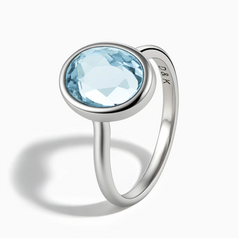 925 Sterling Silver Oval Aquamarine Bezel Ring - Harmony Side View