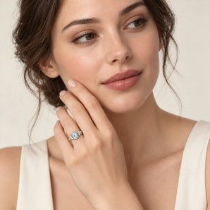 925 Sterling Silver Oval Aquamarine Branch Like Ring Sylvan Charm Model Shot