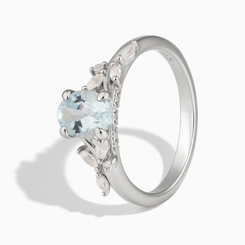 925 Sterling Silver Oval Aquamarine Branch-Like Ring - Sylvan Charm Side View