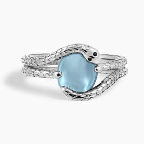 925 Sterling Silver Oval Aquamarine Coil Ring - Serpent's Embrace Front View