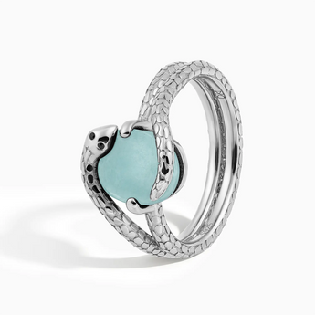 925 Sterling Silver Oval Aquamarine Coil Ring - Serpent's Embrace Side View