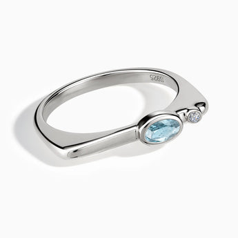 925 Sterling Silver Oval Aquamarine Puzzle Stacking Ring - Minimal Form Front View