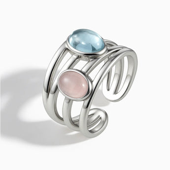 925 Sterling Silver Oval Aquamarine & Rose Quartz Ring - Echo of Balance Side View
