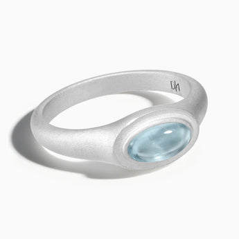 925 Sterling Silver Oval Aquamarine Sandblasted Ring - The Horizon Front View