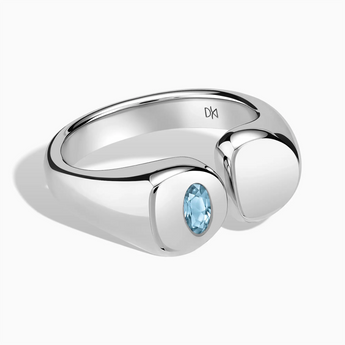 925 Sterling Silver Oval Aquamarine Signet Ring - Close at Hand Front View
