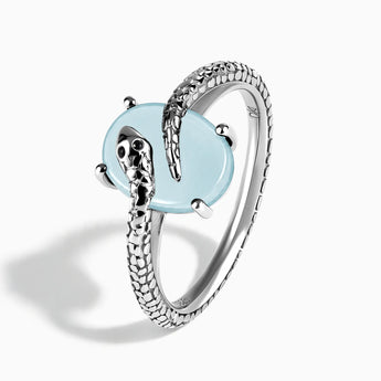 925 Sterling Silver Oval Aquamarine Wrap Serpent Ring - Coiled Sanctum Side View