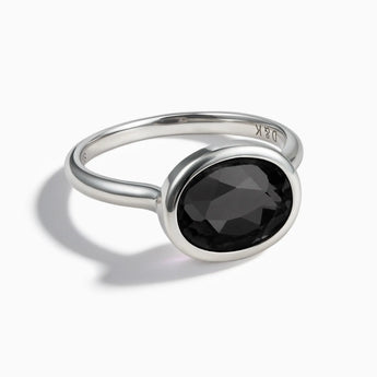 925 Sterling Silver Oval Black Onyx Bezel Ring - Contour Front View