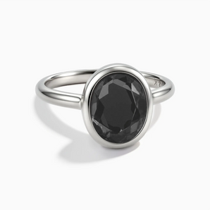 925 Sterling Silver Oval Black Onyx Bezel Ring - Harmony Front View