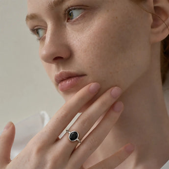 925 Sterling Silver Oval Black Onyx Bezel Ring - Harmony Model Shot